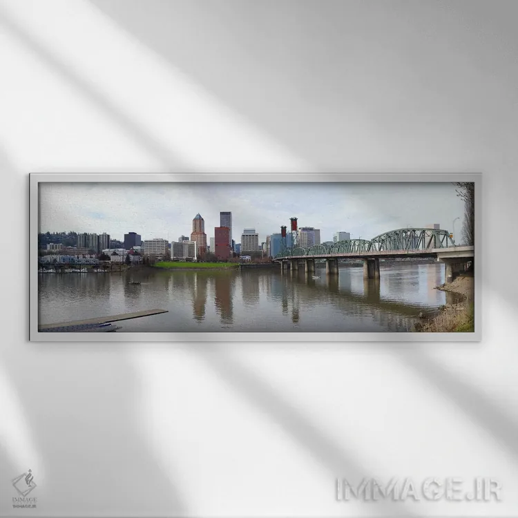 تابلو دکوراتیو Willamette River, Portland, Oregon 2010,پل روی رودخانه… اثر پانورامیک ایمجز - نمای قابدار سفید