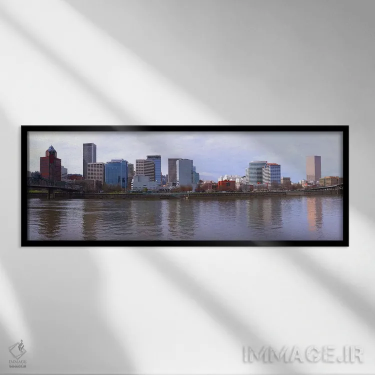 تابلو دکوراتیو Portland, Multnomah County, Oregon, USA,ساختمان ها در ک… اثر پانورامیک ایمجز - نمای قابدار مشکی