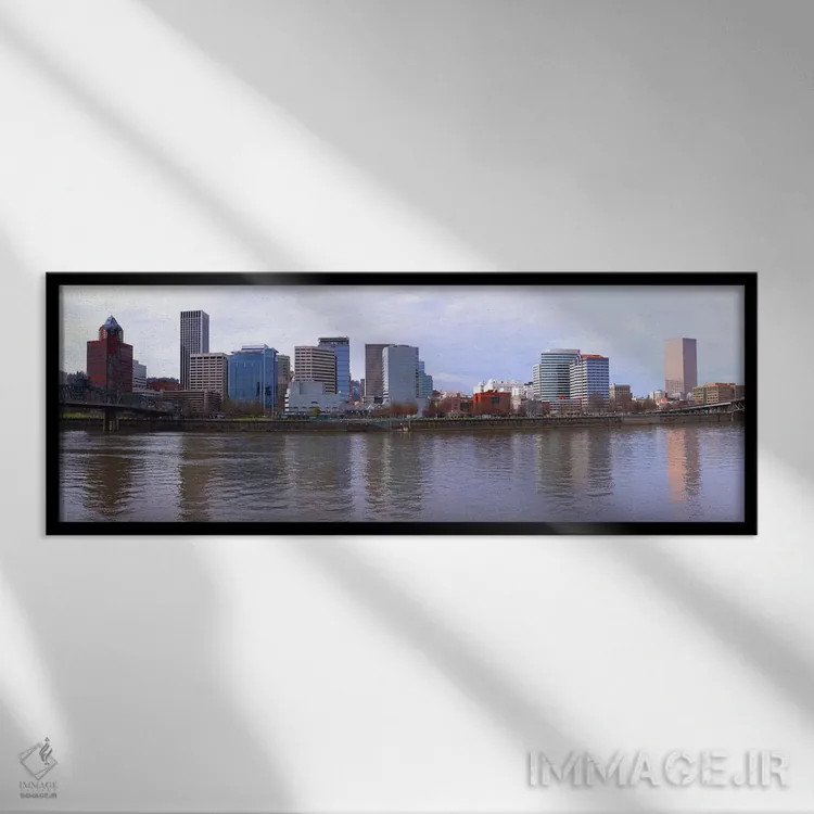 تابلو دکوراتیو Portland, Multnomah County, Oregon, USA,ساختمان ها در ک… اثر پانورامیک ایمجز - نمای قابدار مشکی