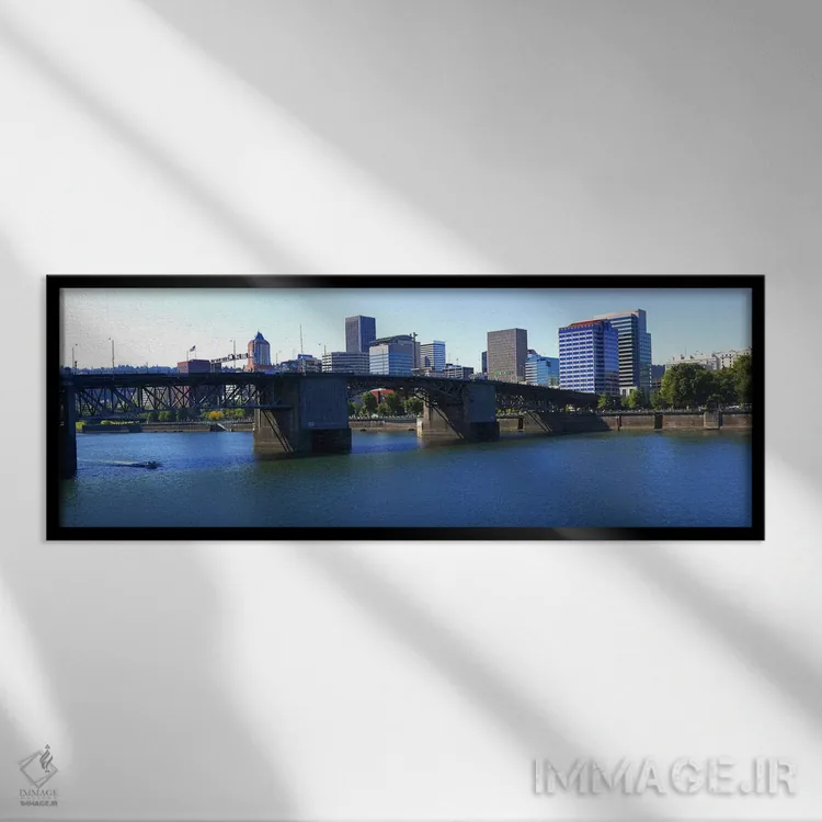تابلو دکوراتیو Burnside Bridge, Willamette River, Portland, Multnomah… اثر پانورامیک ایمجز - نمای قابدار مشکی