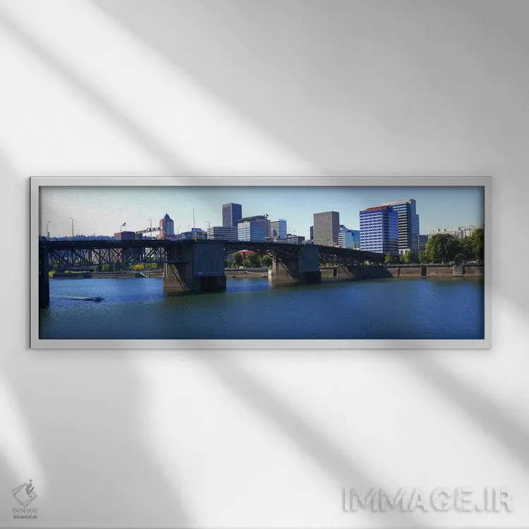 تابلو دکوراتیو Burnside Bridge, Willamette River, Portland, Multnomah… اثر پانورامیک ایمجز - نمای قابدار سفید