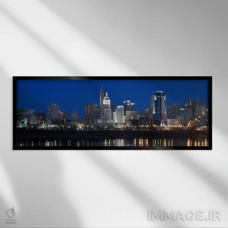 تابلو دکوراتیو Ohio, USA,افق سینسیناتی و پل معلق جان ای. روبلینگ در گر… اثر پانورامیک ایمجز - نمای قابدار مشکی