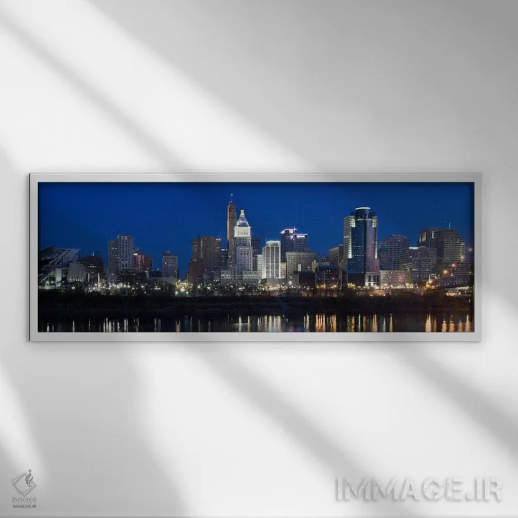 تابلو دکوراتیو Ohio, USA,افق سینسیناتی و پل معلق جان ای. روبلینگ در گر… اثر پانورامیک ایمجز - نمای قابدار سفید