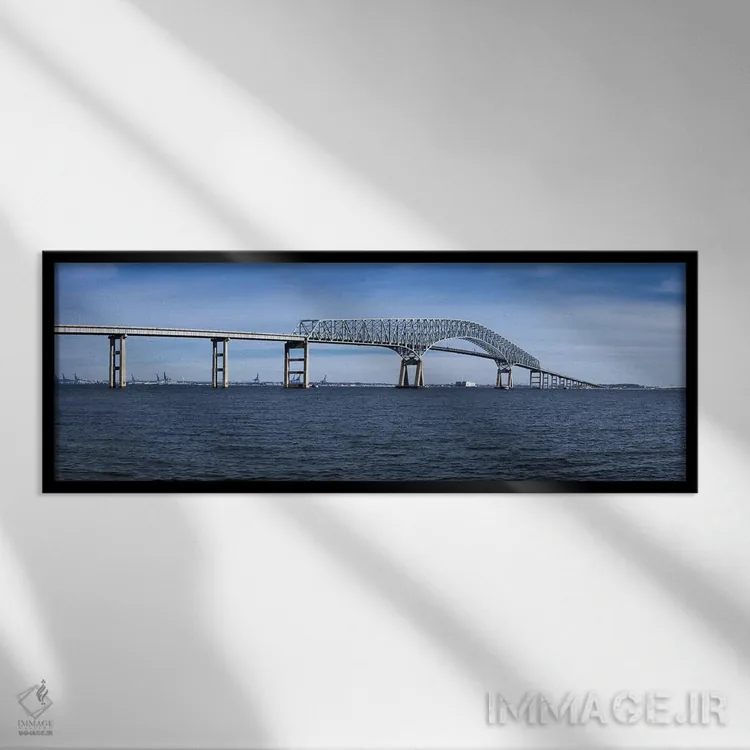 تابلو دکوراتیو Francis Scott Key Bridge, Patapsco River, Baltimore, Ma… اثر پانورامیک ایمجز - نمای قابدار مشکی