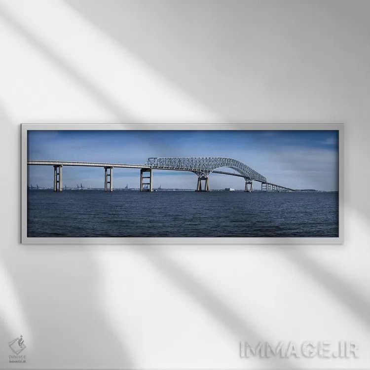 تابلو دکوراتیو Francis Scott Key Bridge, Patapsco River, Baltimore, Ma… اثر پانورامیک ایمجز - نمای قابدار سفید
