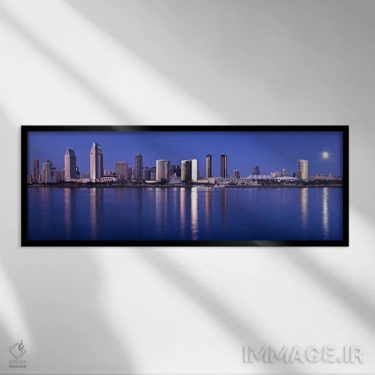 تابلو دکوراتیو San Diego, California, USA 2010,طلوع ماه بر فراز شهر، س… اثر پانورامیک ایمجز - نمای قابدار مشکی