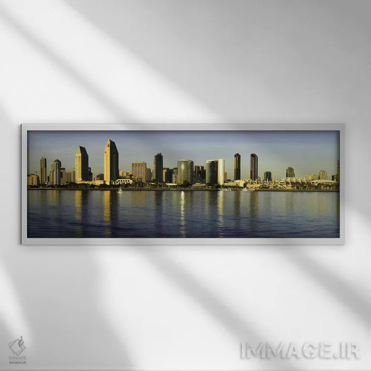 تابلو دکوراتیو San Diego, California, USA,بازتاب آسمان خراش ها در آب ه… اثر پانورامیک ایمجز - نمای قابدار سفید