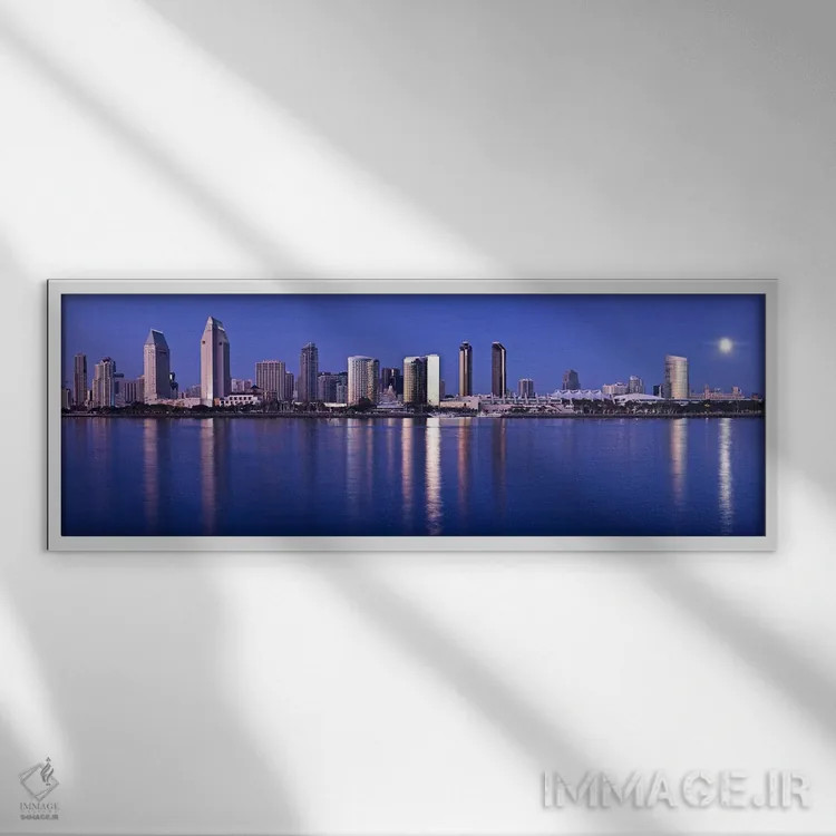 تابلو دکوراتیو San Diego, California, USA 2010,طلوع ماه بر فراز شهر، س… اثر پانورامیک ایمجز - نمای قابدار سفید