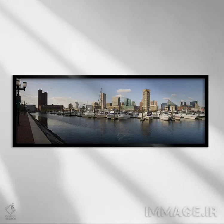 تابلو دکوراتیو Inner Harbor, Baltimore, Maryland, USA 2009,قایق های لن… اثر پانورامیک ایمجز - نمای قابدار مشکی