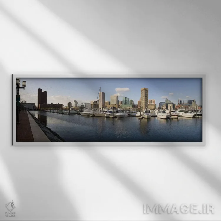 تابلو دکوراتیو Inner Harbor, Baltimore, Maryland, USA 2009,قایق های لن… اثر پانورامیک ایمجز - نمای قابدار سفید