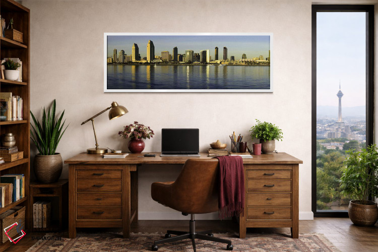 تابلو دکوراتیو San Diego, California, USA,بازتاب آسمان خراش ها در آب ه… اثر پانورامیک ایمجز - D1W