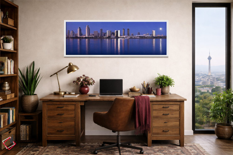 تابلو دکوراتیو San Diego, California, USA 2010,طلوع ماه بر فراز شهر، س… اثر پانورامیک ایمجز - D1W