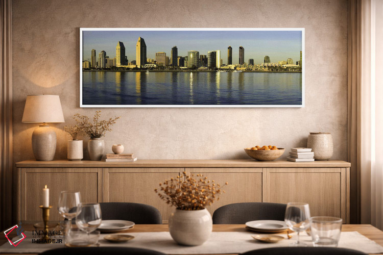 تابلو دکوراتیو San Diego, California, USA,بازتاب آسمان خراش ها در آب ه… اثر پانورامیک ایمجز - D2W