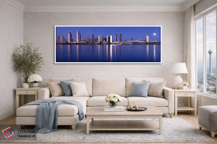 تابلو دکوراتیو San Diego, California, USA 2010,طلوع ماه بر فراز شهر، س… اثر پانورامیک ایمجز - D4W