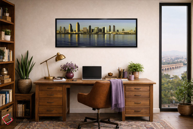 تابلو دکوراتیو San Diego, California, USA,بازتاب آسمان خراش ها در آب ه… اثر پانورامیک ایمجز - D3B