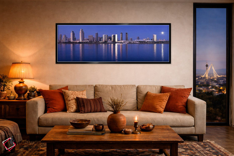 تابلو دکوراتیو San Diego, California, USA 2010,طلوع ماه بر فراز شهر، س… اثر پانورامیک ایمجز - D5B