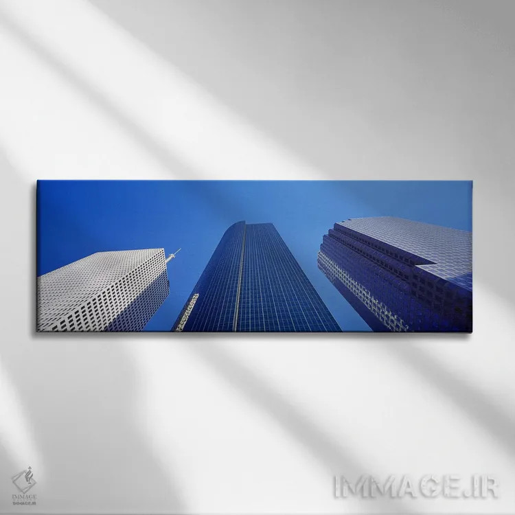 تابلو دکوراتیو Houston, Texas, USA,نمای روبه پایین آسمان خراش ها در بر… اثر پانورامیک ایمجز - نمای روبهرو روی دیوار