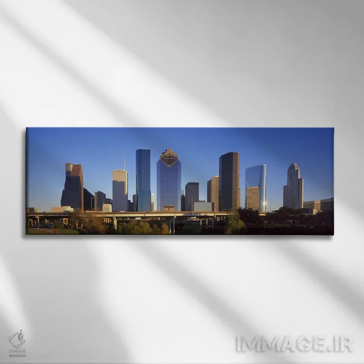 تابلو دکوراتیو Houston, Texas, USA,آسمان خراش ها در برابر آسمان آبی، ه… اثر پانورامیک ایمجز - نمای روبهرو روی دیوار