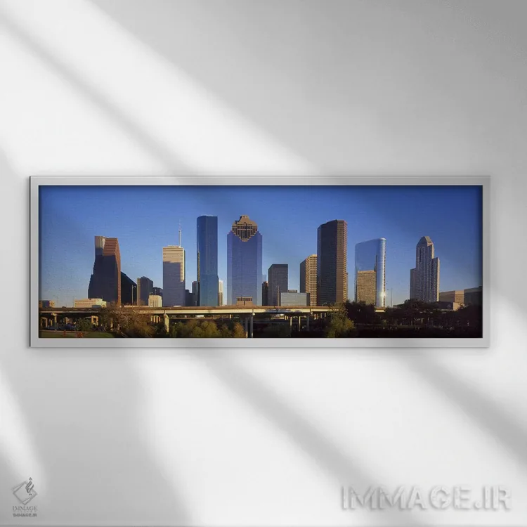 تابلو دکوراتیو Houston, Texas, USA,آسمان خراش ها در برابر آسمان آبی، ه… اثر پانورامیک ایمجز - نمای قابدار سفید
