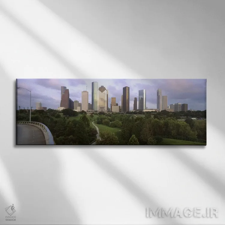تابلو دکوراتیو Houston, Texas, USA #2,آسمان خراش ها در برابر آسمان ابر… اثر پانورامیک ایمجز - نمای روبهرو روی دیوار