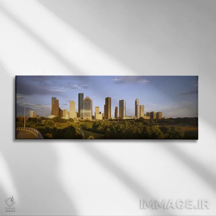 تابلو دکوراتیو Houston, Texas, USA,آسمان خراش ها در برابر آسمان ابری… اثر پانورامیک ایمجز - نمای روبهرو روی دیوار