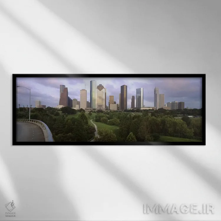 تابلو دکوراتیو Houston, Texas, USA #2,آسمان خراش ها در برابر آسمان ابر… اثر پانورامیک ایمجز - نمای قابدار مشکی