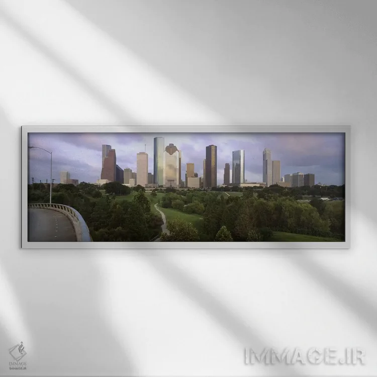 تابلو دکوراتیو Houston, Texas, USA #2,آسمان خراش ها در برابر آسمان ابر… اثر پانورامیک ایمجز - نمای قابدار سفید