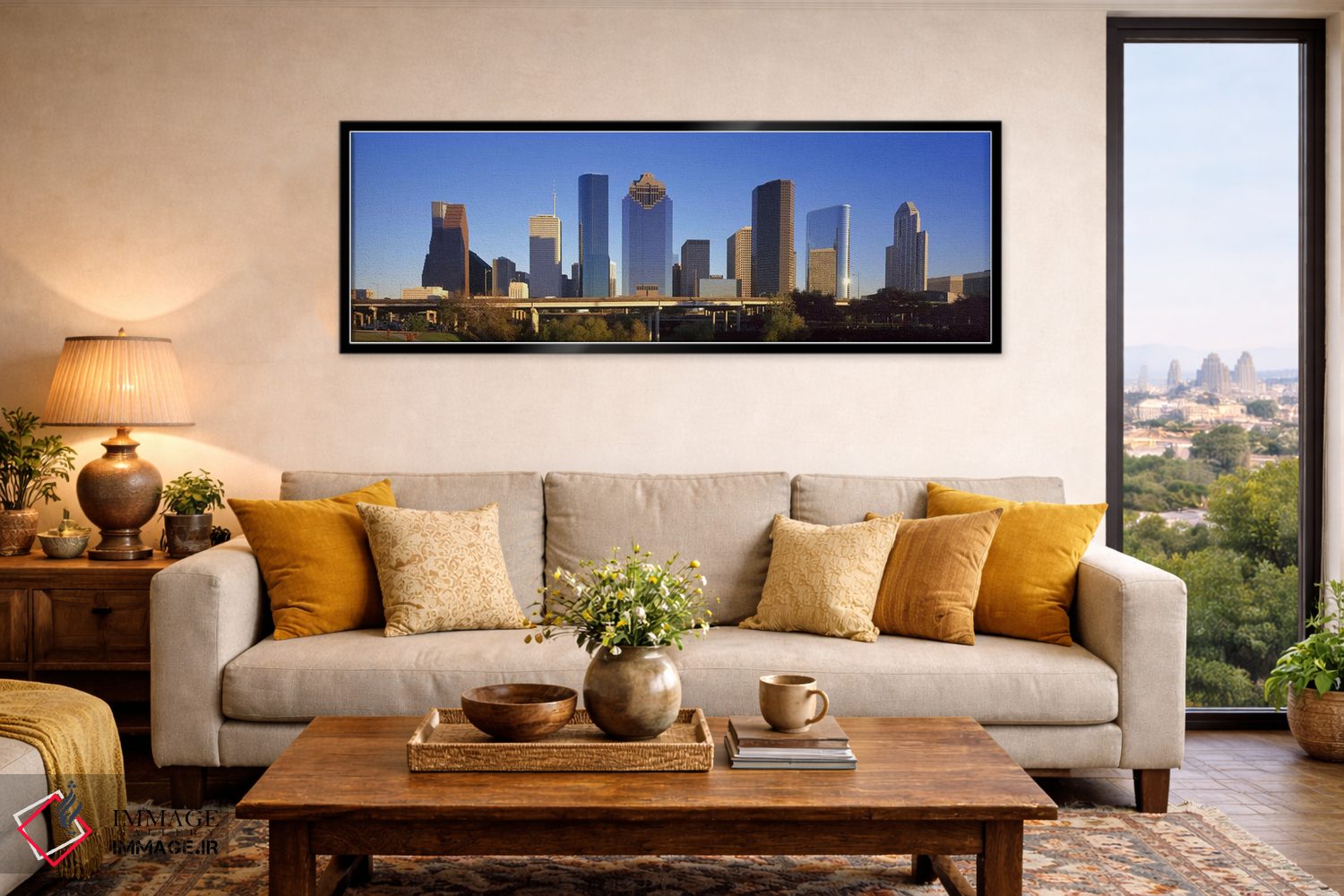 تابلو دکوراتیو Houston, Texas, USA,آسمان خراش ها در برابر آسمان آبی، ه… اثر پانورامیک ایمجز - D6B