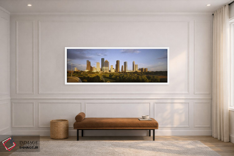 تابلو دکوراتیو Houston, Texas, USA,آسمان خراش ها در برابر آسمان ابری… اثر پانورامیک ایمجز - D2W