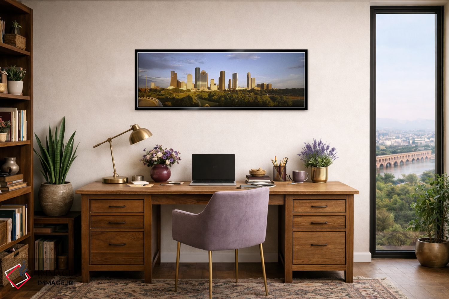 تابلو دکوراتیو Houston, Texas, USA,آسمان خراش ها در برابر آسمان ابری… اثر پانورامیک ایمجز - D3B
