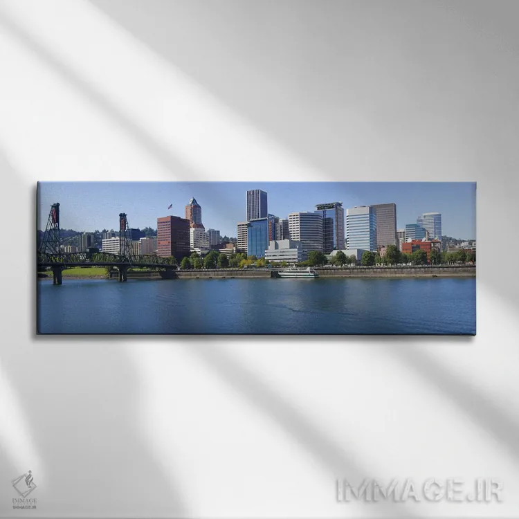 تابلو دکوراتیو Willamette River, Portland, Oregon, USA,پل روی رودخانه… اثر پانورامیک ایمجز - نمای روبهرو روی دیوار