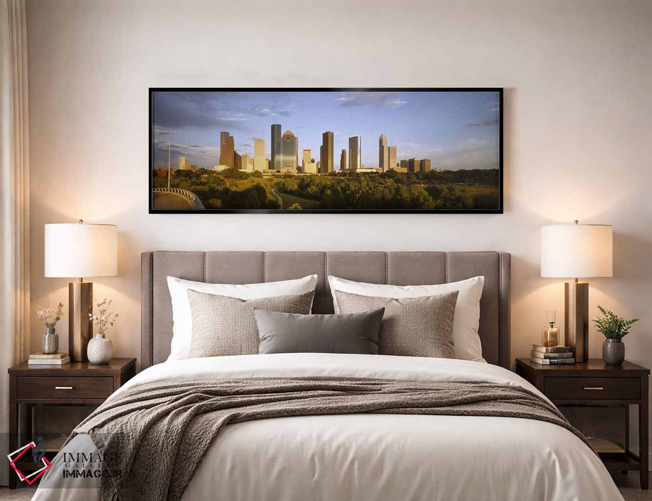 تابلو دکوراتیو Houston, Texas, USA,آسمان خراش ها در برابر آسمان ابری… اثر پانورامیک ایمجز - D4B