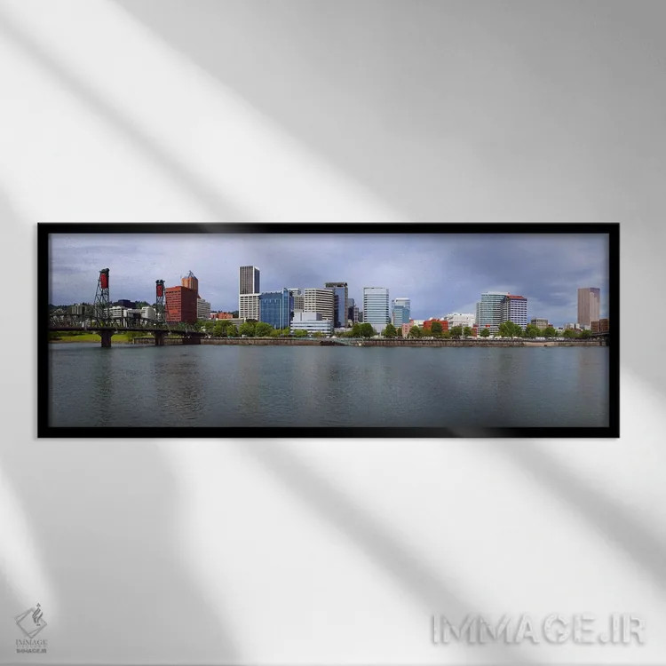 تابلو دکوراتیو Willamette River, Portland, Oregon, USA,پل هاوتورن و پل… اثر پانورامیک ایمجز - نمای قابدار مشکی