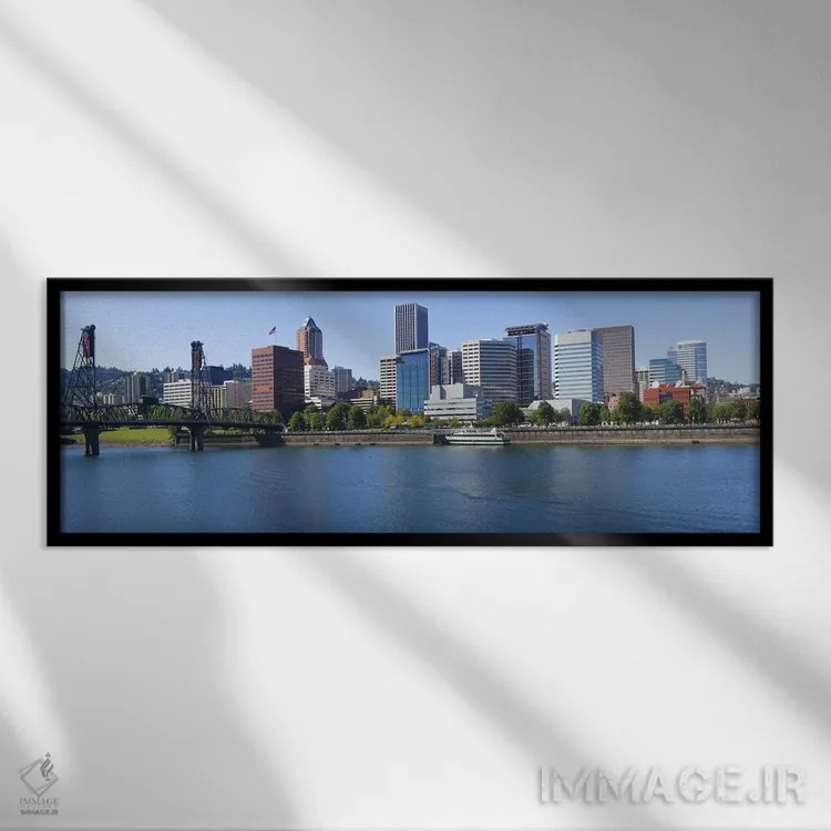 تابلو دکوراتیو Willamette River, Portland, Oregon, USA,پل روی رودخانه… اثر پانورامیک ایمجز - نمای قابدار مشکی