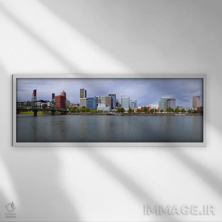 تابلو دکوراتیو Willamette River, Portland, Oregon, USA,پل هاوتورن و پل… اثر پانورامیک ایمجز - نمای قابدار سفید