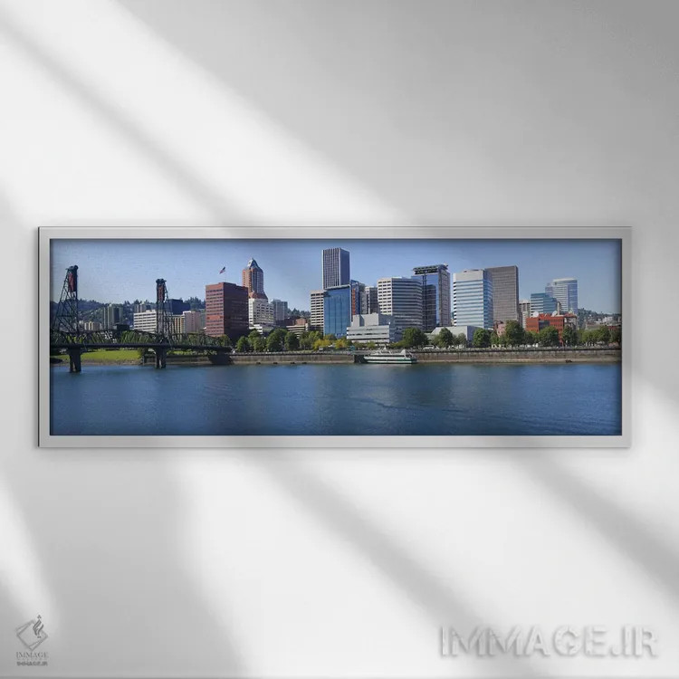 تابلو دکوراتیو Willamette River, Portland, Oregon, USA,پل روی رودخانه… اثر پانورامیک ایمجز - نمای قابدار سفید