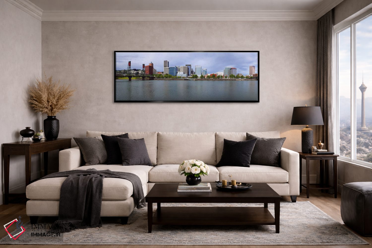 تابلو دکوراتیو Willamette River, Portland, Oregon, USA,پل هاوتورن و پل… اثر پانورامیک ایمجز - D6B