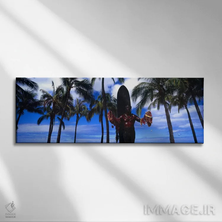 تابلو دکوراتیو Duke Kahanamoku Statue, Waikiki Beach, Honolulu, Oahu… اثر پانورامیک ایمجز - نمای روبهرو روی دیوار