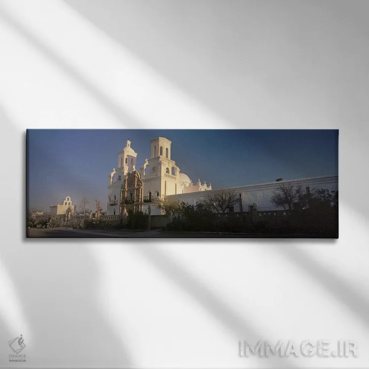 تابلو دکوراتیو Mission San Xavier Del Bac, Tucson, Arizona, USA,نمای ر… اثر پانورامیک ایمجز - نمای روبهرو روی دیوار