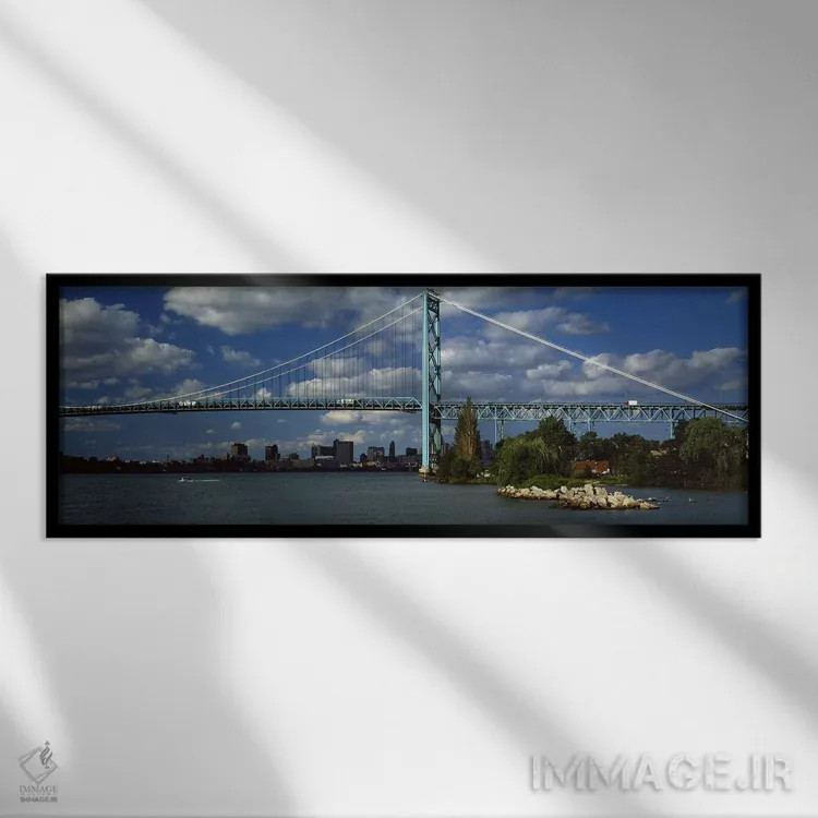 تابلو دکوراتیو Ambassador Bridge, Detroit River, Detroit, Wayne County… اثر پانورامیک ایمجز - نمای قابدار مشکی