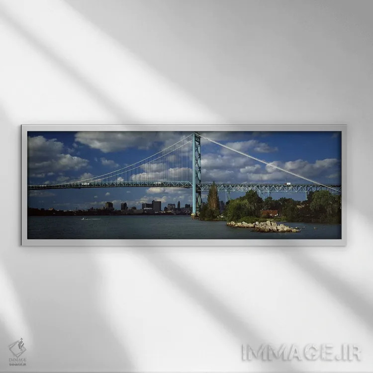 تابلو دکوراتیو Ambassador Bridge, Detroit River, Detroit, Wayne County… اثر پانورامیک ایمجز - نمای قابدار سفید