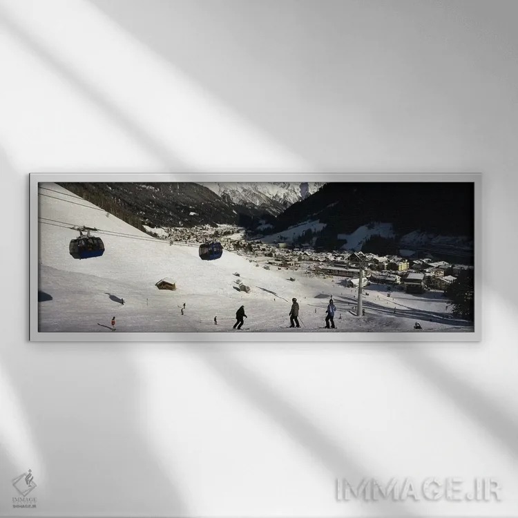 تابلو دکوراتیو Sankt Anton am Arlberg, Tyrol, Austria,تله کابین در پیس… اثر پانورامیک ایمجز - نمای قابدار سفید