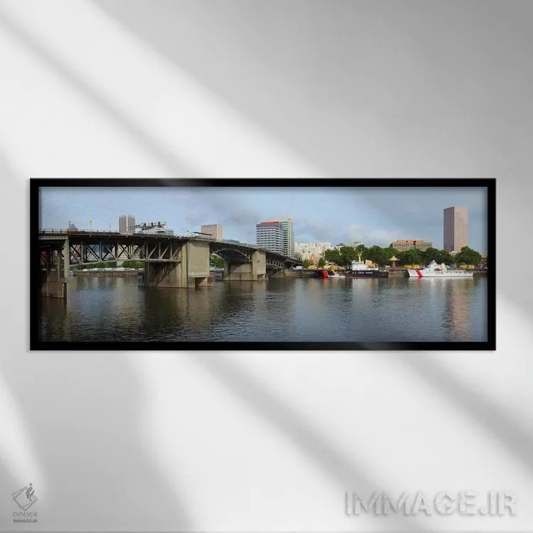 تابلو دکوراتیو Morrison Bridge, Willamette River, Portland, Oregon, US… اثر پانورامیک ایمجز - نمای قابدار مشکی
