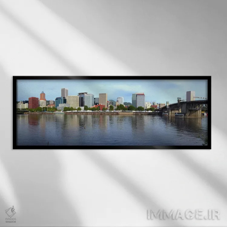 تابلو دکوراتیو Morrison Bridge, Willamette River, Portland, Oregon, US… اثر پانورامیک ایمجز - نمای قابدار مشکی