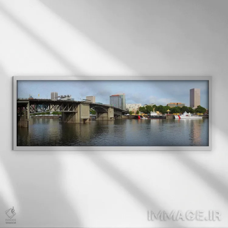 تابلو دکوراتیو Morrison Bridge, Willamette River, Portland, Oregon, US… اثر پانورامیک ایمجز - نمای قابدار سفید