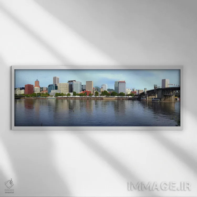 تابلو دکوراتیو Morrison Bridge, Willamette River, Portland, Oregon, US… اثر پانورامیک ایمجز - نمای قابدار سفید