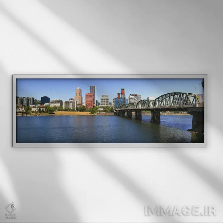 تابلو دکوراتیو Hawthorne Bridge, Willamette River, Portland, Multnomah… اثر پانورامیک ایمجز - نمای قابدار سفید