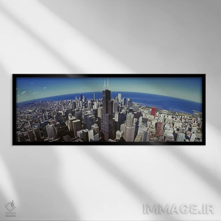 تابلو دکوراتیو Sears Tower, Lake Michigan, Chicago, Illinois, USA,نمای… اثر پانورامیک ایمجز - نمای قابدار مشکی