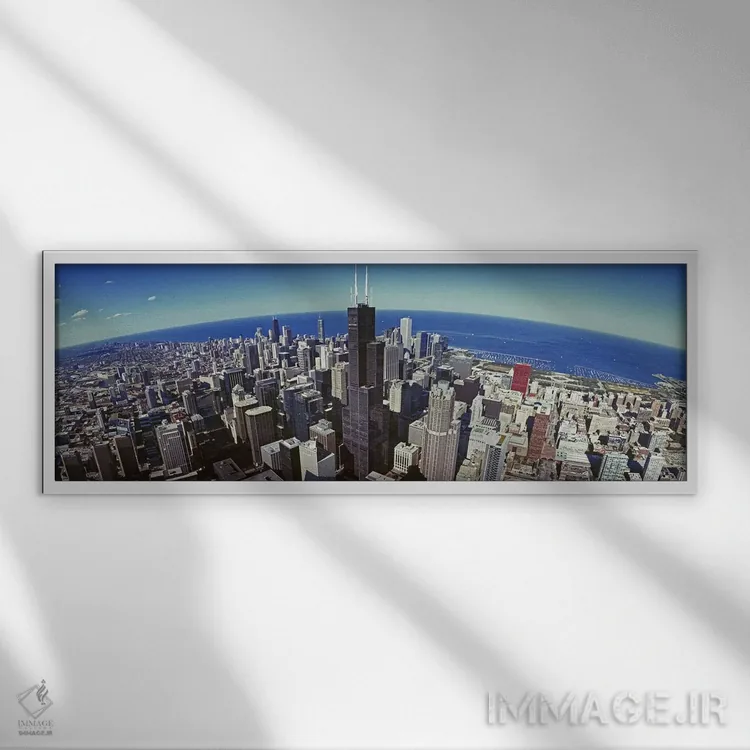 تابلو دکوراتیو Sears Tower, Lake Michigan, Chicago, Illinois, USA,نمای… اثر پانورامیک ایمجز - نمای قابدار سفید
