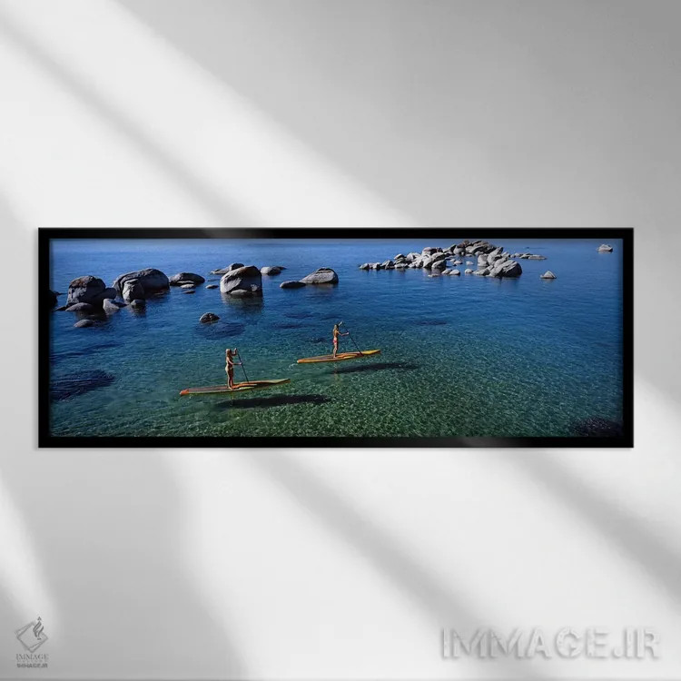 تابلو دکوراتیو Lake Tahoe, California, USA,دو زن در حال پارو زدن روی ب… اثر پانورامیک ایمجز - نمای قابدار مشکی